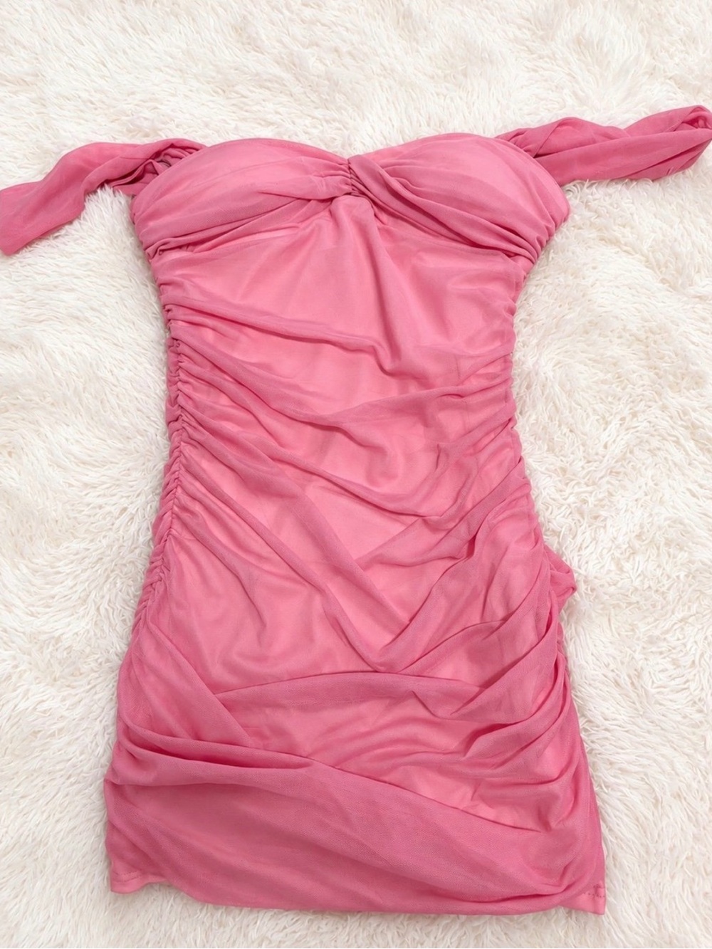 Off-Shoulder Pink Ruched Prom Dress